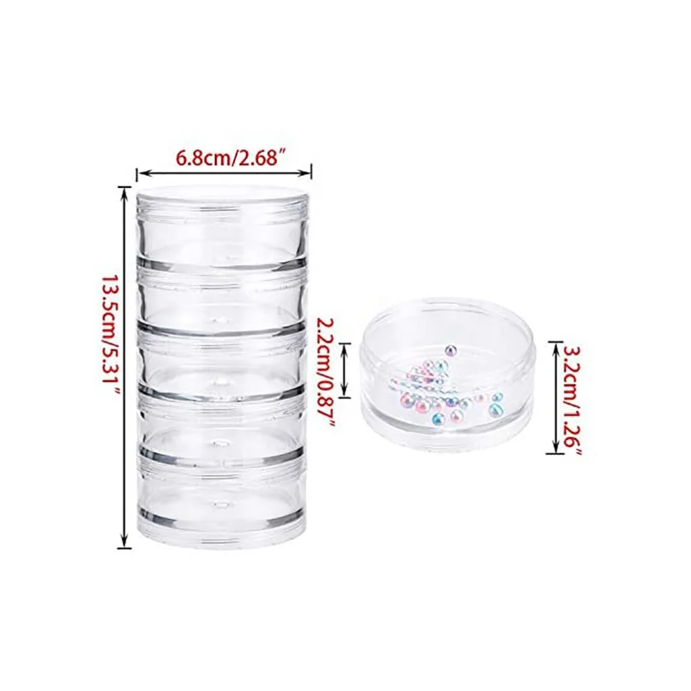 21832 4 pcs 70mm small Round Clear Plastic Stackable bead Jewelry nail storage boxes