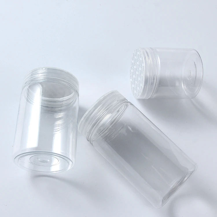 PET material transparent 400ml 500ml Food grade sealed plastic can with lid