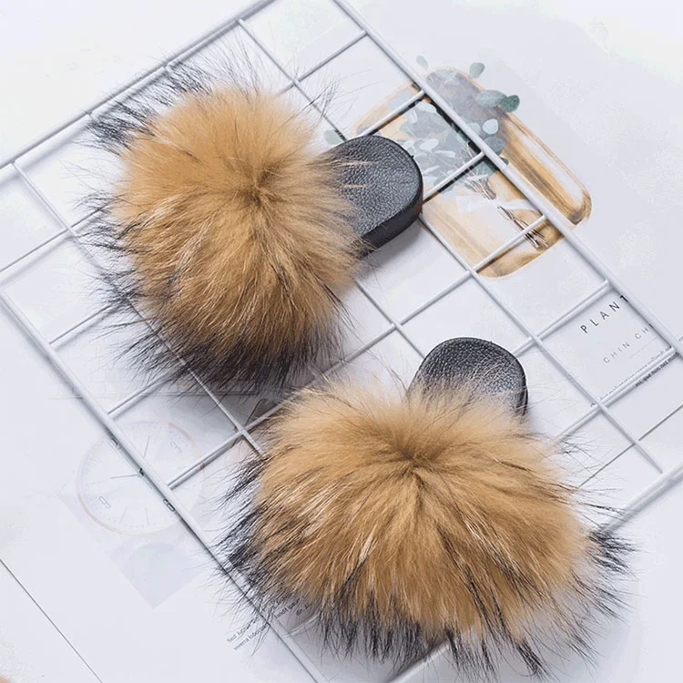  Kids flat slippers fur fox cool