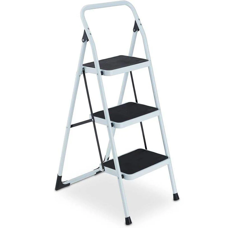 EN131 kitchen small steel foldable stepping ladder stool slim design portable household metal 2 3 step ladder with handrail