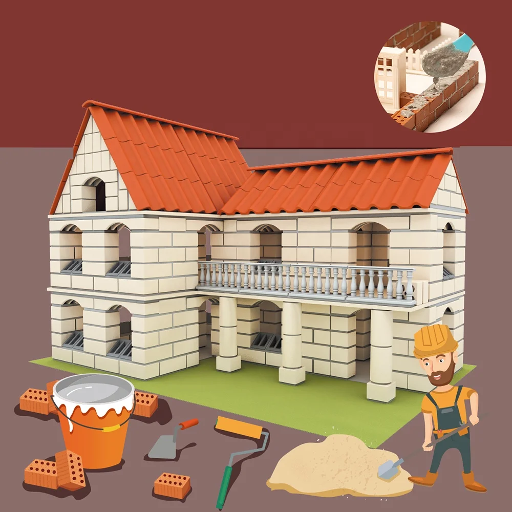 Детские архитектура игрушка строительный Набор сделай сам DIY цемента строительной техники комплект строительных блоков, Детские кубики 504 шт