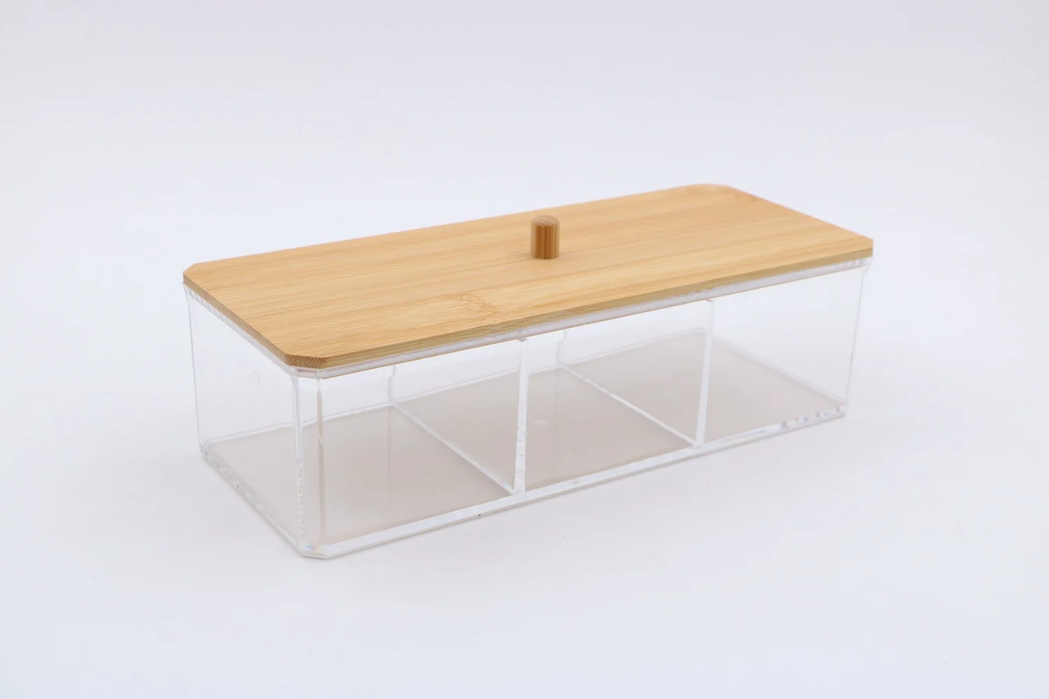 Plastic makeup box with bamboo cover Jewelry storage cosmetic box makeup storage organizer