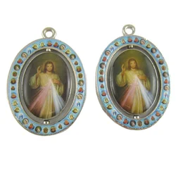 Double-sided Religious Jesus Christ Icon Rotating Cross Key Chain Divine Mercy Medal