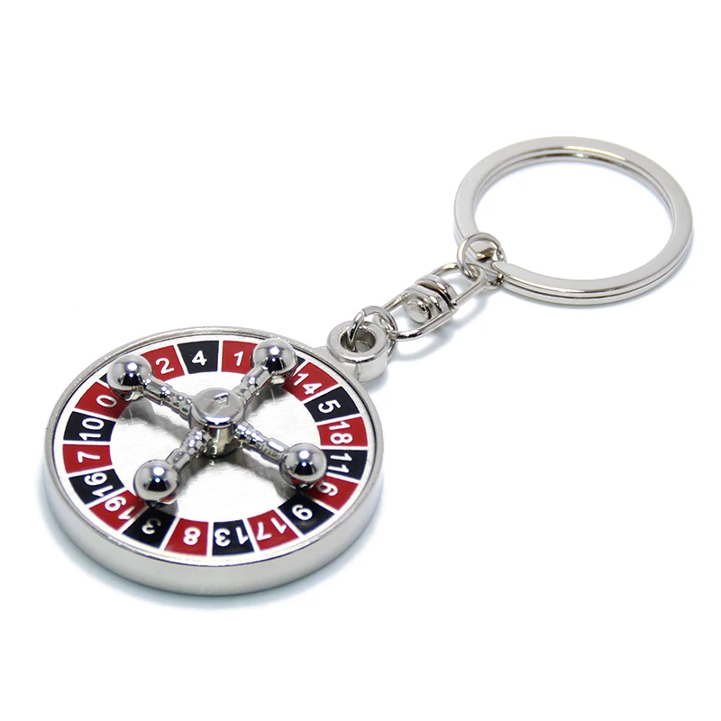 Russian Roulette Key Holder Fashion Creative Spinning Casino Props Keyring Key Chain Metal Gambling Russian Roulette Keychain
