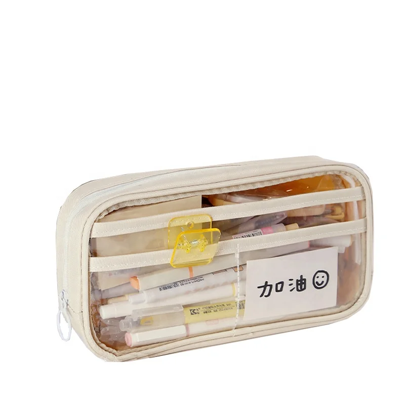 New Simple Large-capacity  Zipper Smooth Waterproof Transparent PVC Pencil Case Clear Pen Bag