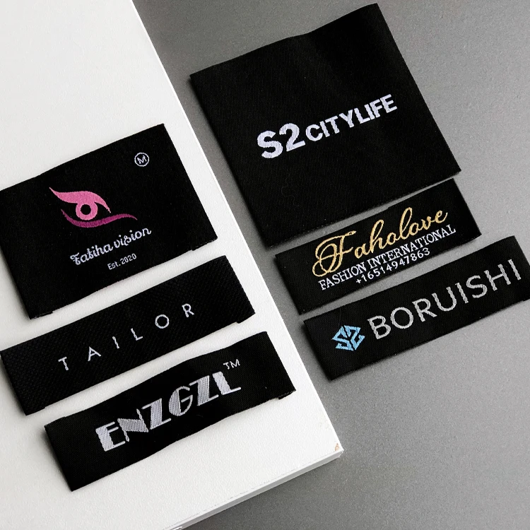 
Custom Logo Wooven T-Shirt Neck Tag Lables Packing Polyester Jacquard Woven Quilt Clothing Labels 