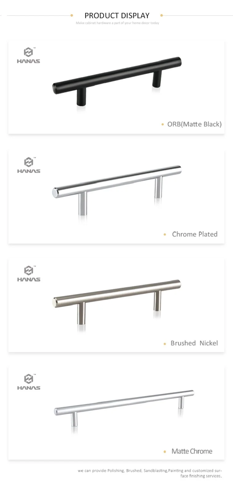 High Quality Steel Furniture Cabinet Drawer Handles T Bar Black Gold Handle