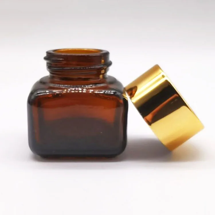 Factory Wholesale 15g luxury amber mini square jar for eye cream cosmetic packaging with gold cap