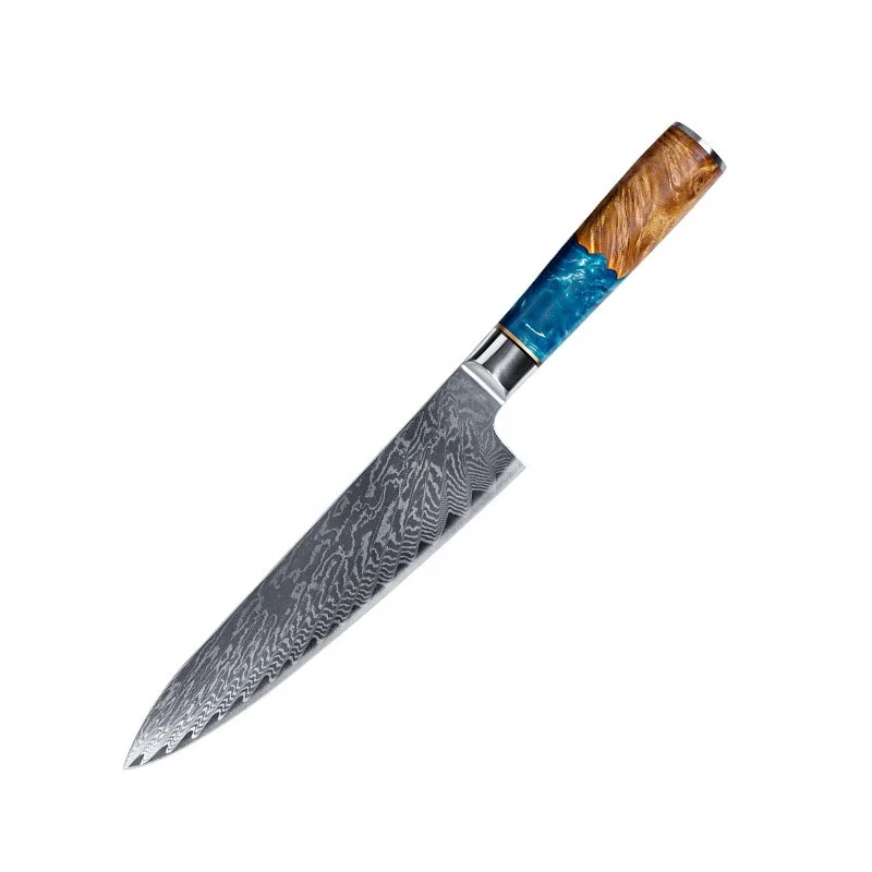 Japanese damascus knife professional santoku knife set kitchen knife set 67 layer damascus steel blade with resin forged handle