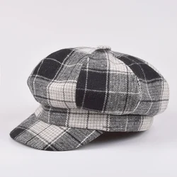 Men and Women British Retro Plaid Beret Outdoor Leisure Octagonal Painter Hat Classical Ladies Dress Cap Hombre Gorras Mujer