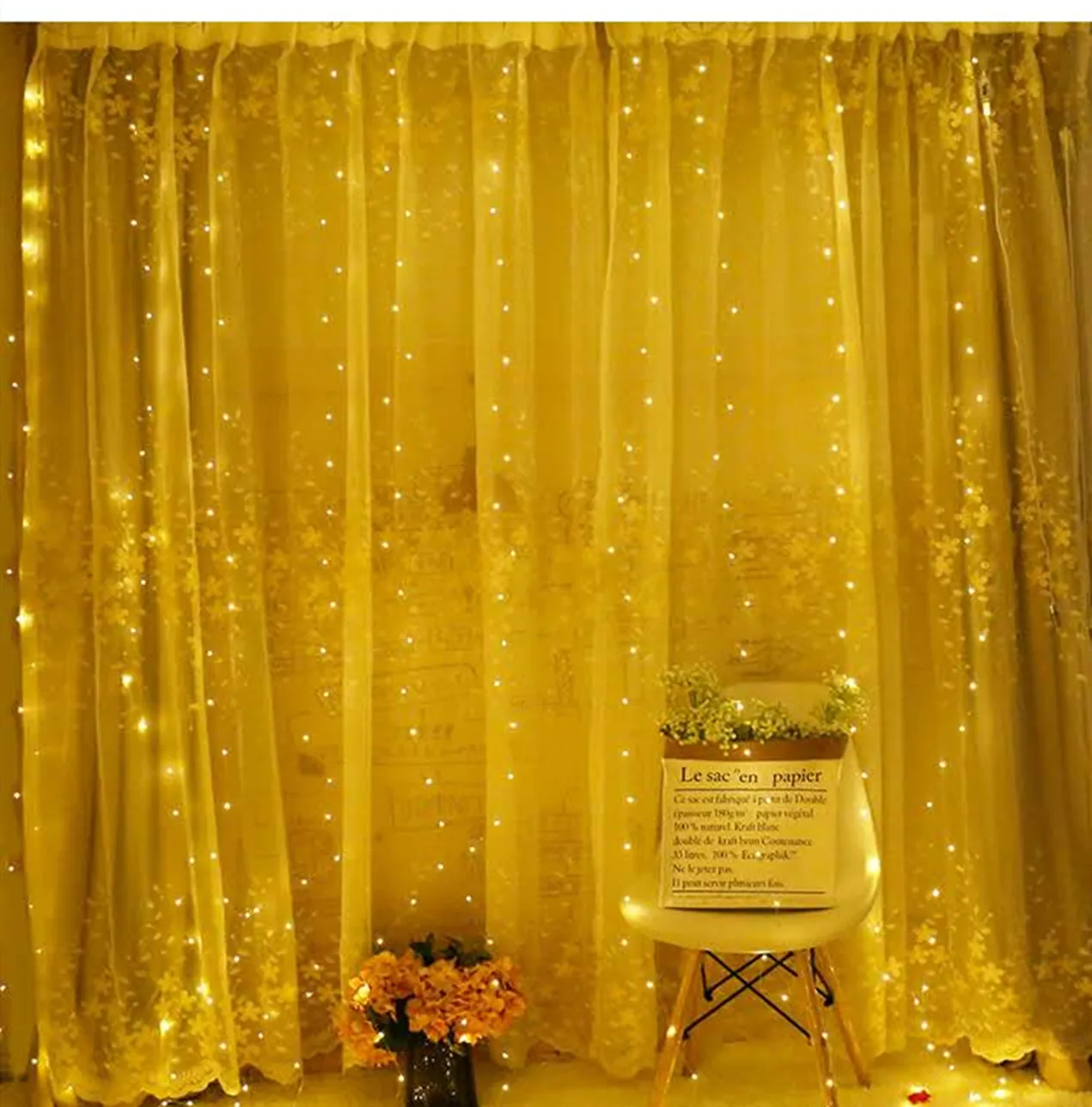 Window Curtain String Lights 300 led Fairy Twinkle Lights for Room Wedding Party Backdrop Outdoor Indoor Decoration
