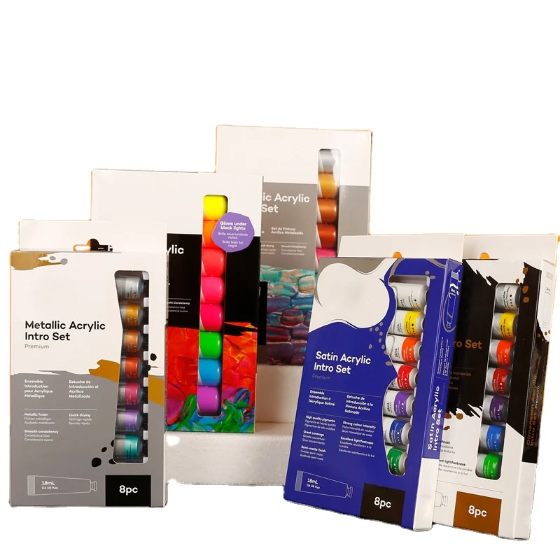 factory good quality  paint tube set art school watercolor oil painting art supplies 18ml metallic acrylic paint 8 set