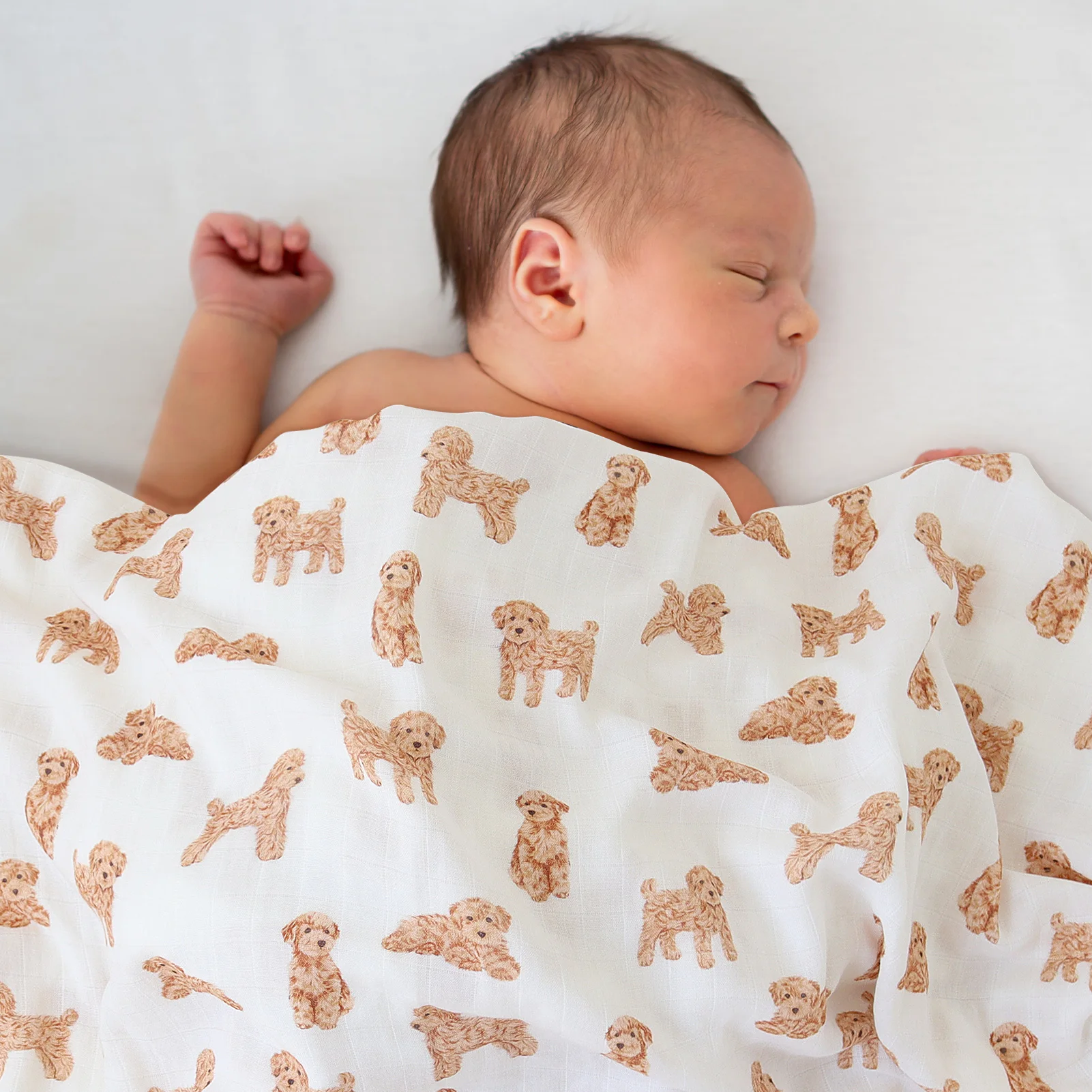 Lifetree New Arrival  Teddy dog Bamboo Muslin Swaddle poodle 2 layers swaddle Blanket Wholesale Organic Cotton Receiving Blanket