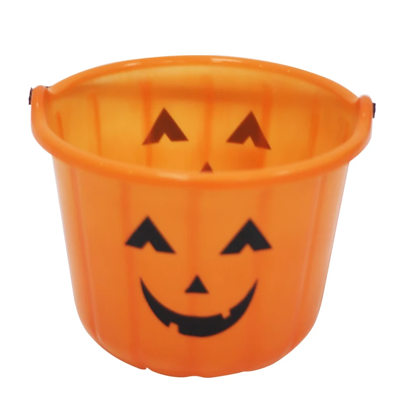 Factory Direct Orange Pumpkin Pail Festival Party Decor Candy Bucket Plastic Halloween Handle Bucket