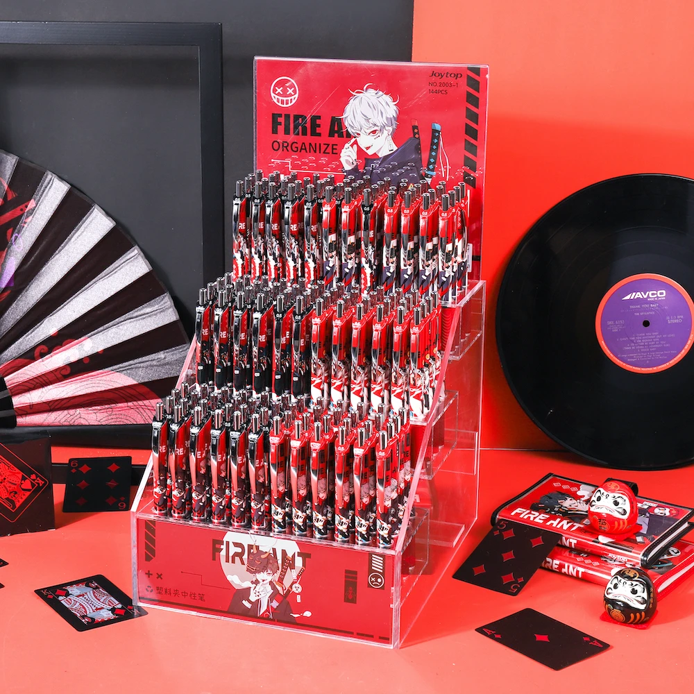 Joytop 2003-1 Wholesale FAO Anime Acrylic Penholder Set Custom Logo School Student 0.5Mm Retractable Peach Ink Gel Pen Refills