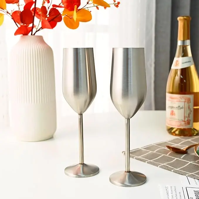 304 Stainless Steel Two Pack Champagne Glasses 8oz Stainless Steel Wine Glass With Handle, Not Easy To Break