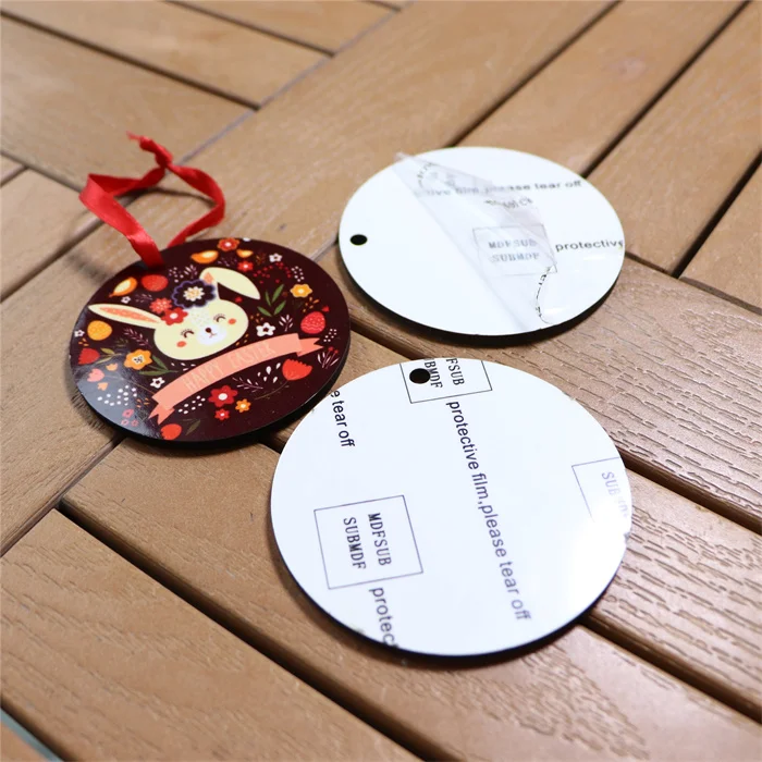 MDFSUB Personalized Hot Sales Xmas Decor Hanging 3 inch Round Wood White Blanks Sublimation MDF Ornament For Christmas
