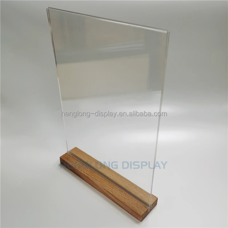 Wood Base 8.5x11 inch Horizontal and Vertical T Shape Double-Sided Desktop Acrylic Sign Holder