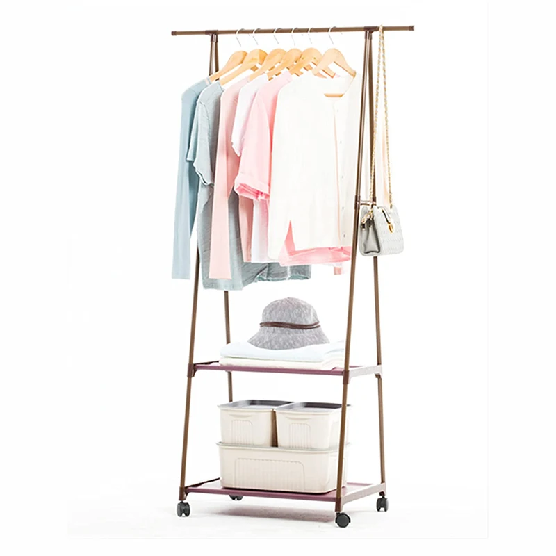 hot sale wrought iron coat rack triangle clothes hat storage rack with pulley 21.7*16.5*62.2 inch three-layer hanger