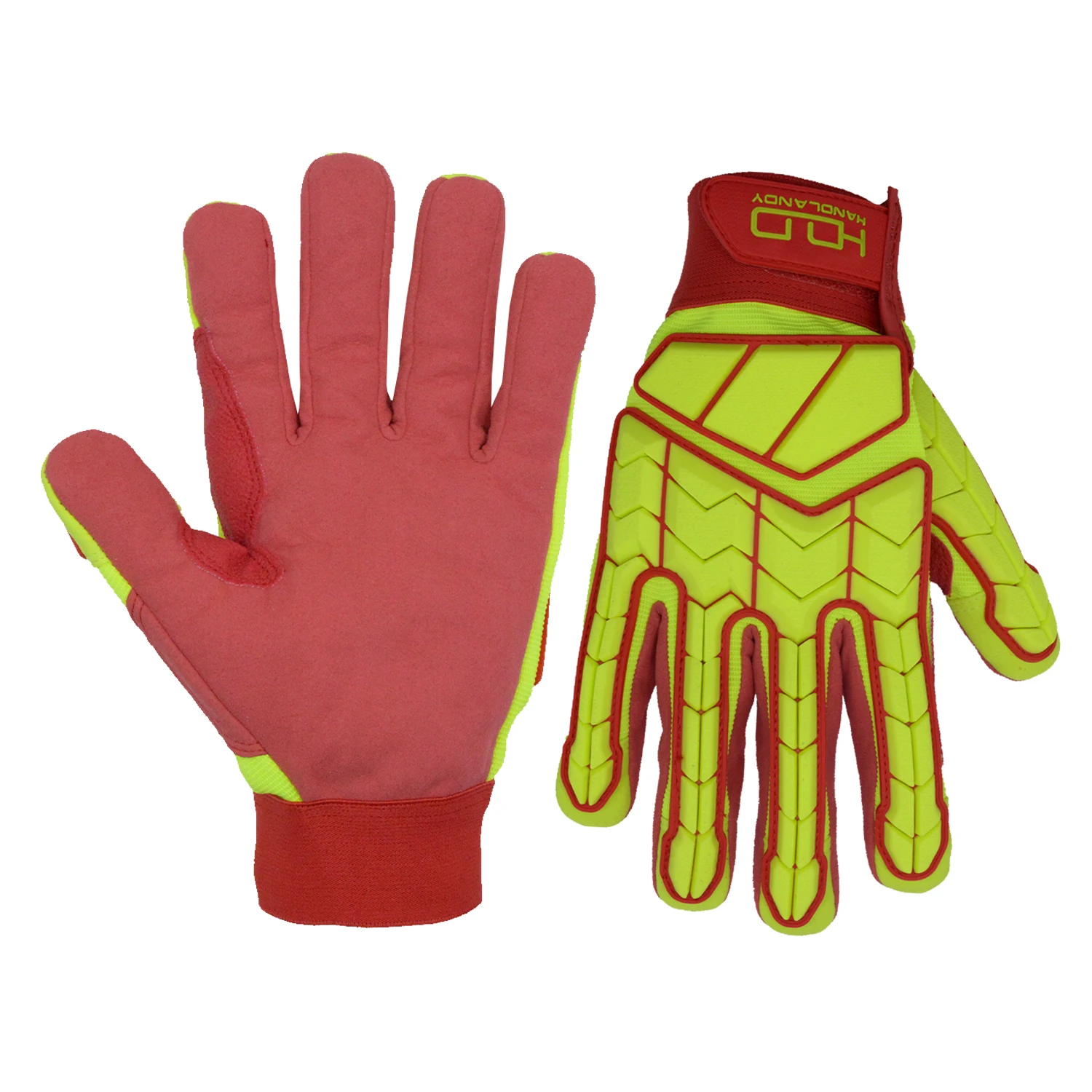 PRI men Hi-vis yellow red spandex back with TPR protector aramid glove,cut level 5 gloves,factory work safety hand gloves