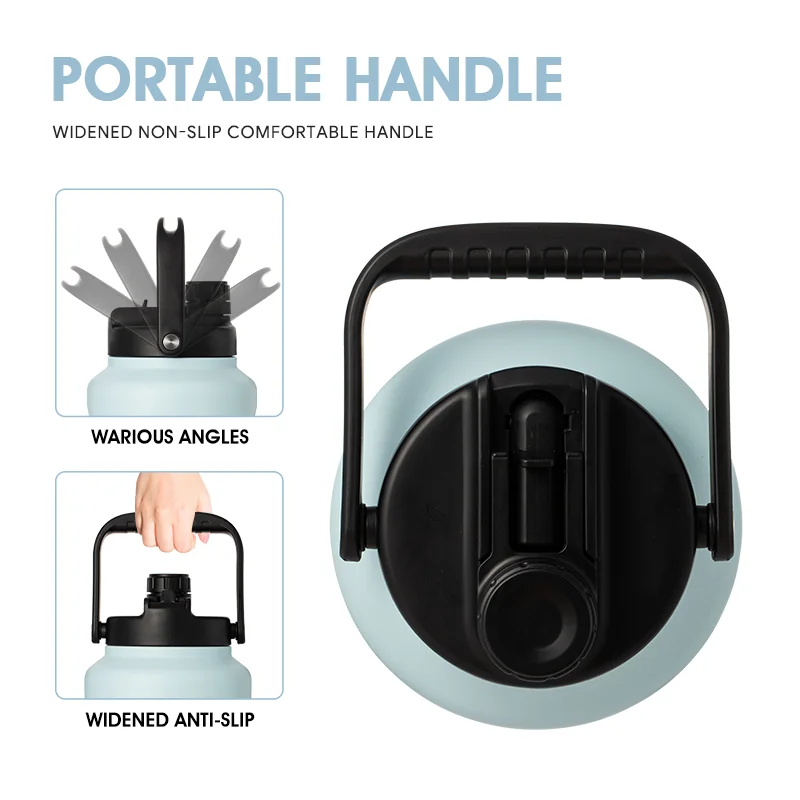 Insulated Water Jug 128oz with Upgrade 2 in 1 Lid Vacuum Insulated Stainless Steel Sports Thermo Beer Growler