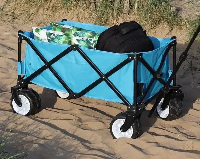 Collapsible Folding Wagon, Heavy Duty Utility Beach Wagon Cart with Side Pocket and Brakes