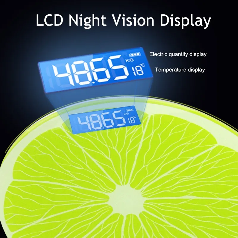 household cartoon glass lemon pattern electronic180kg 360lb body personal bathroom scale