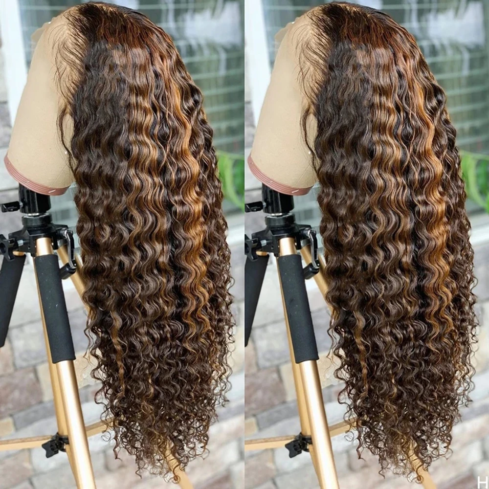 Pre Plucked 150% Density Ombre 4/27 Highlight Transparent Lace Wig,13x4 Cuticle Aligned Virgin Hair Wig, Colored Curly Wigs