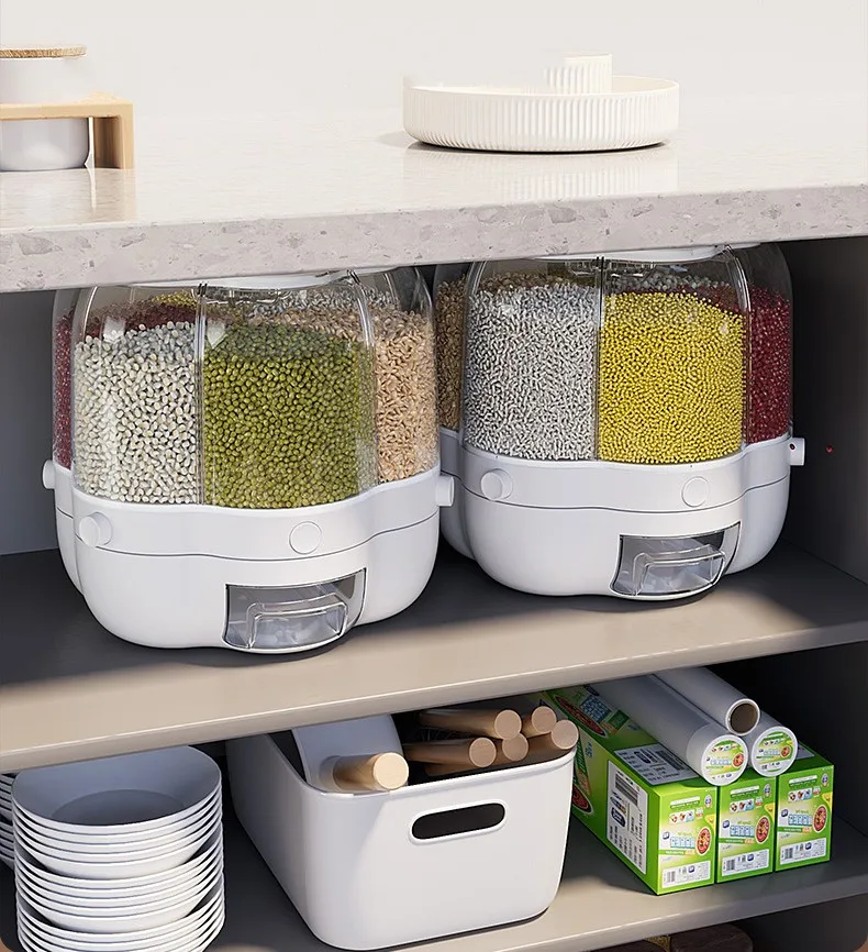 Manufacturer Sells 6 Grid Rotating Food Dispenser 40lb Rice and Grain Storage Container 6.5KG Rotating Rice Barrel Grain Dispens