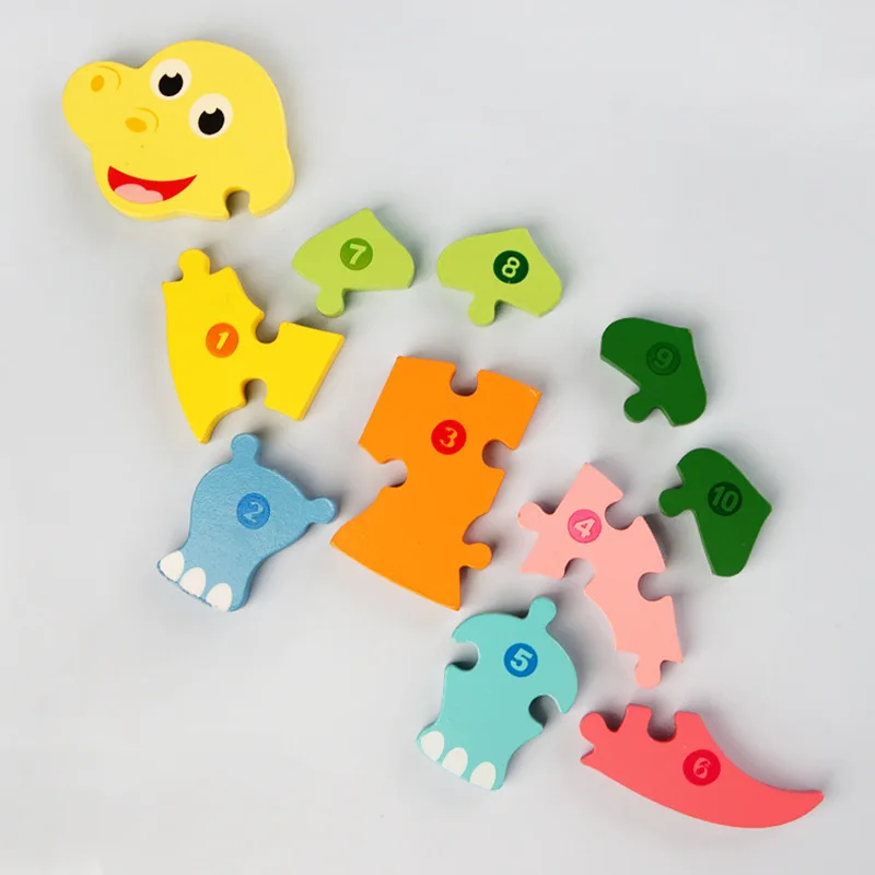 Large cartoon digital animal puzzle board toddler learning montessori digital cognitive enlightenment jigsaw puzzle wooden toys