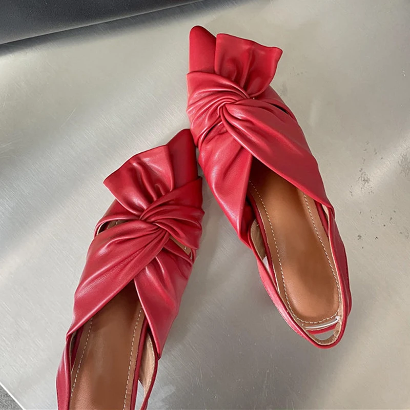 2021 New Spring Summer Pleated Sandals Shoes Women Candy Color Fashion Casual Pointed toe Low heel Ladies shoes
