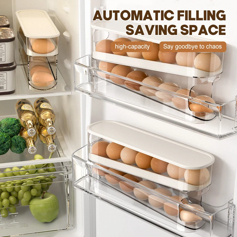 Automatic Scrolling Transparent egg organizer plastic organizer egg storage box