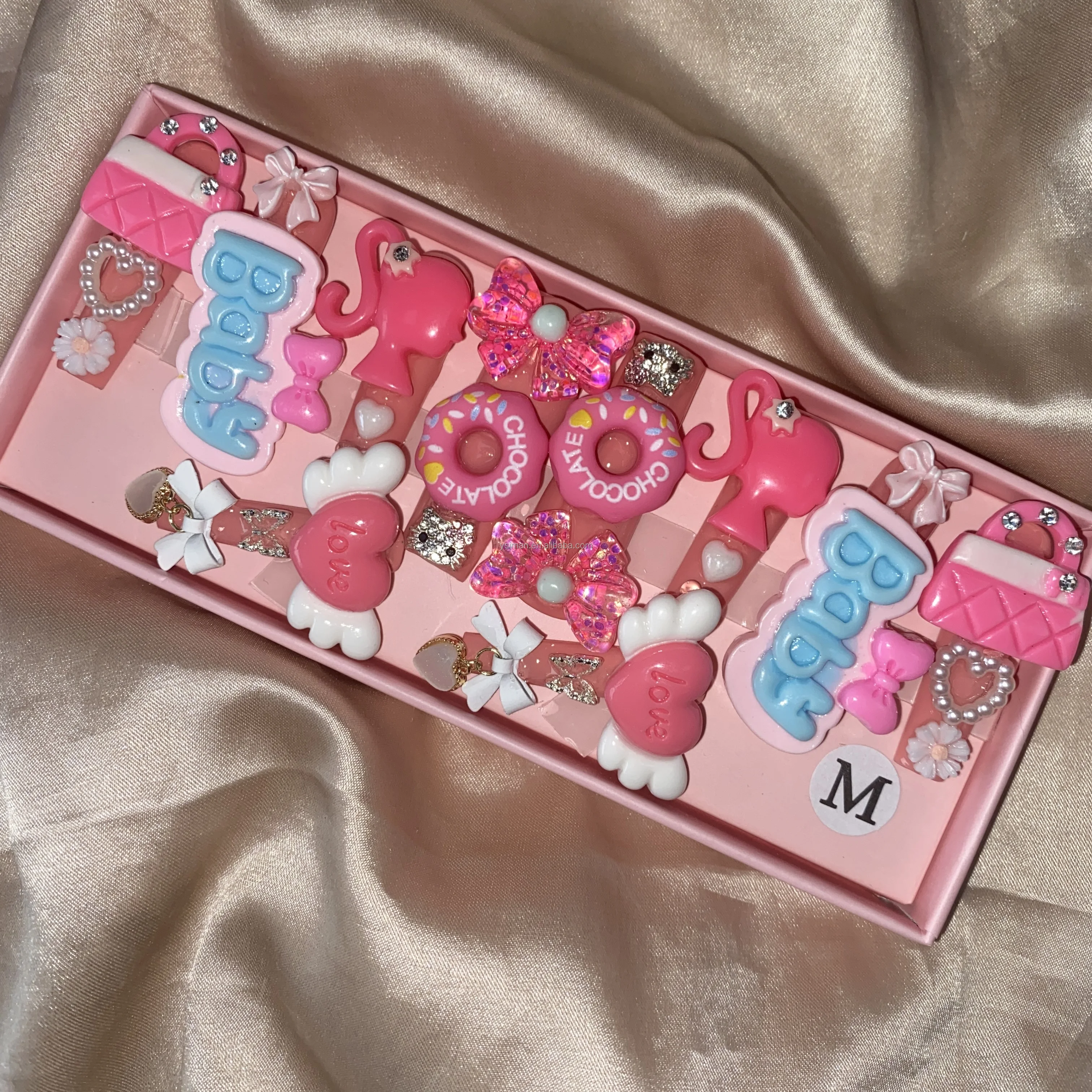 Reusable Acrylic Large Or Medium Stiletto Press On Nails Artificial Fingernails With Jelly Glue For Woman