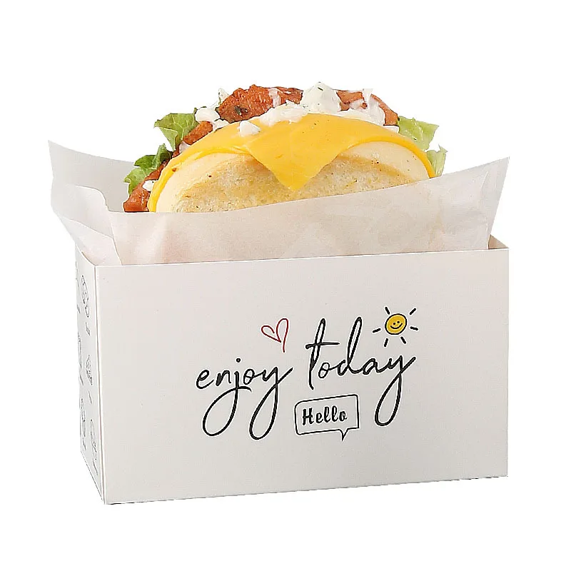 Wholesale Simple Design Sandwich Lunch Take Out Box Small Disposable Paperboard Food Grade Egg Drop Sandwich Packaging Box