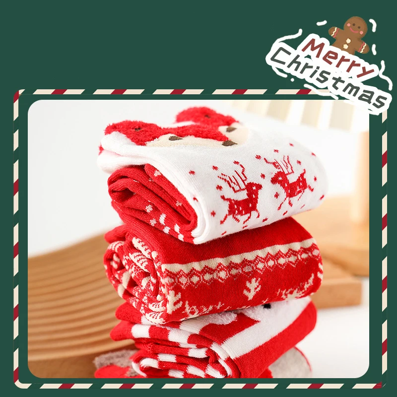 Wholesale holiday Gift custom packing novelty socks 4 pairs in box women men adult winter Santa cotton knit crew christmas socks