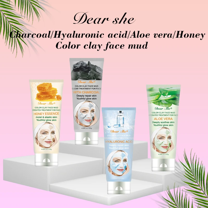 Factory Price Private Label Dear She Hyaluronic Acid Deep Repair Nourishes Color Clay Face Mud Mask Moisture Skin Care Glow Skin