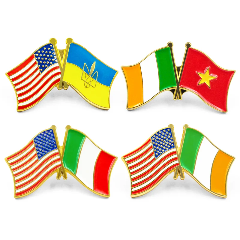 Factory Custom Enamel Metal Double Friendship Brooch Lapel Badge National Map Country Flag Pin Kuwait Souvenir Gifts