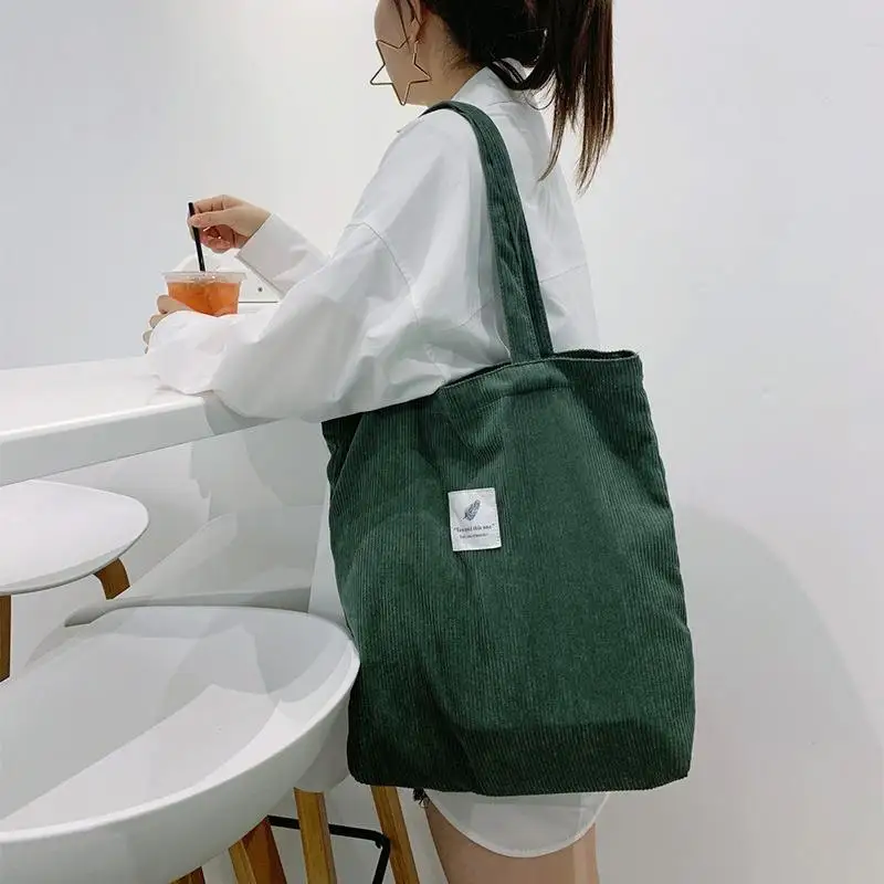 Wholesale large custom corduroy material plain grocery bag tote bags with pockets