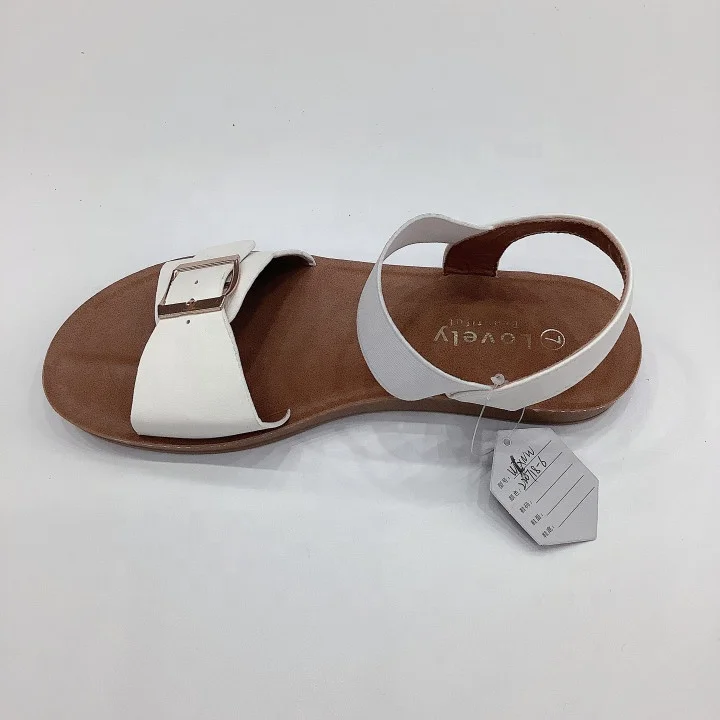 Factory supply summer woman ankle trap buckle sandal anti-slip casual leather flat sandals for women