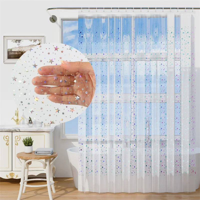 Shining New product 2024 PEVA modern popular laser shower curtain bathroom nice curtain 72*72inch