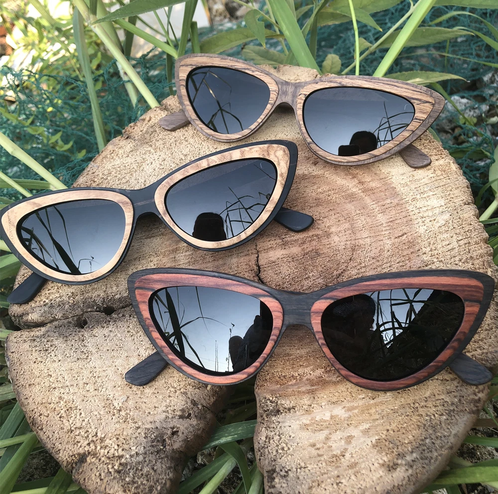 Wholesale 2020 new designer wooden glasses cat eye frame polarized ladys sunglasses