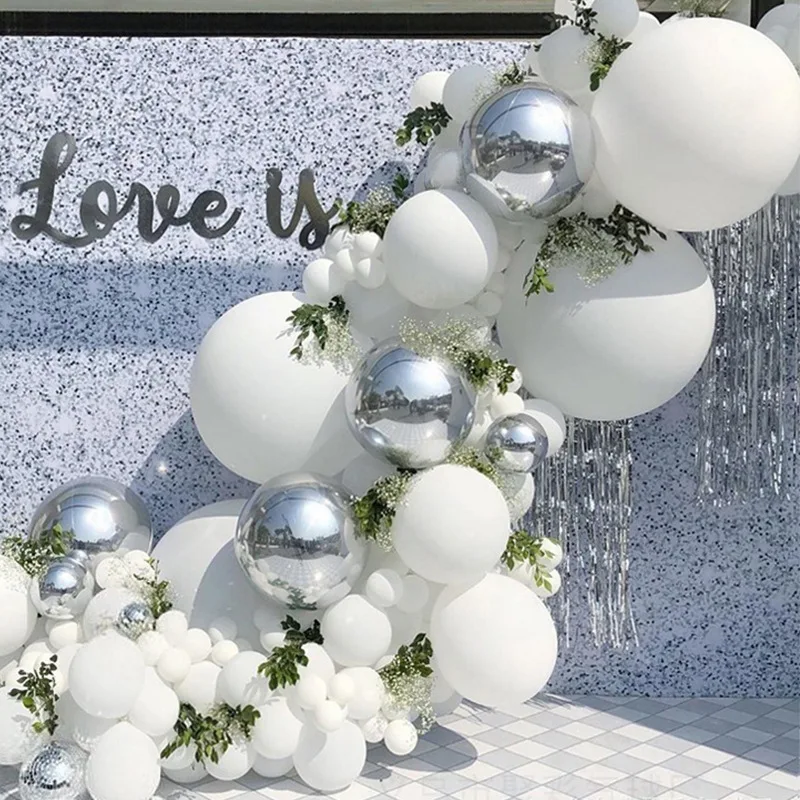 125 Pieces 4D Silver Foil Balloons Arch set Macaron White Balloons Garland Arch Kit For Birthday Baby Shower Decorations