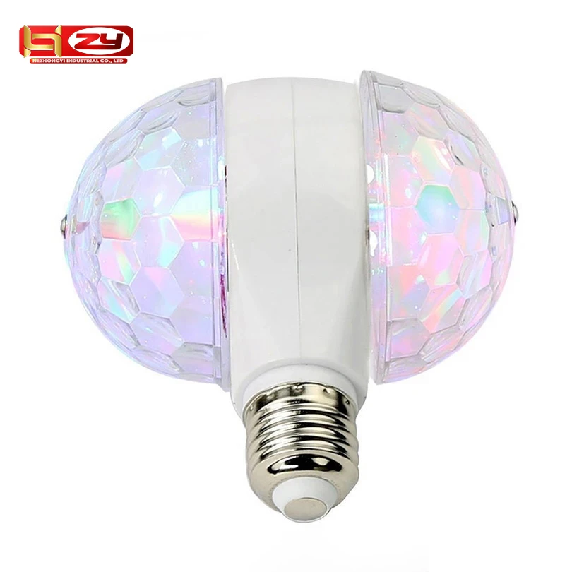  Светодиодная сценическая лампа E27 вращающаяся RGB с двумя головками маленький волшебный шар активация звуком для диджея диско караоке лазерная музыкальная 3
