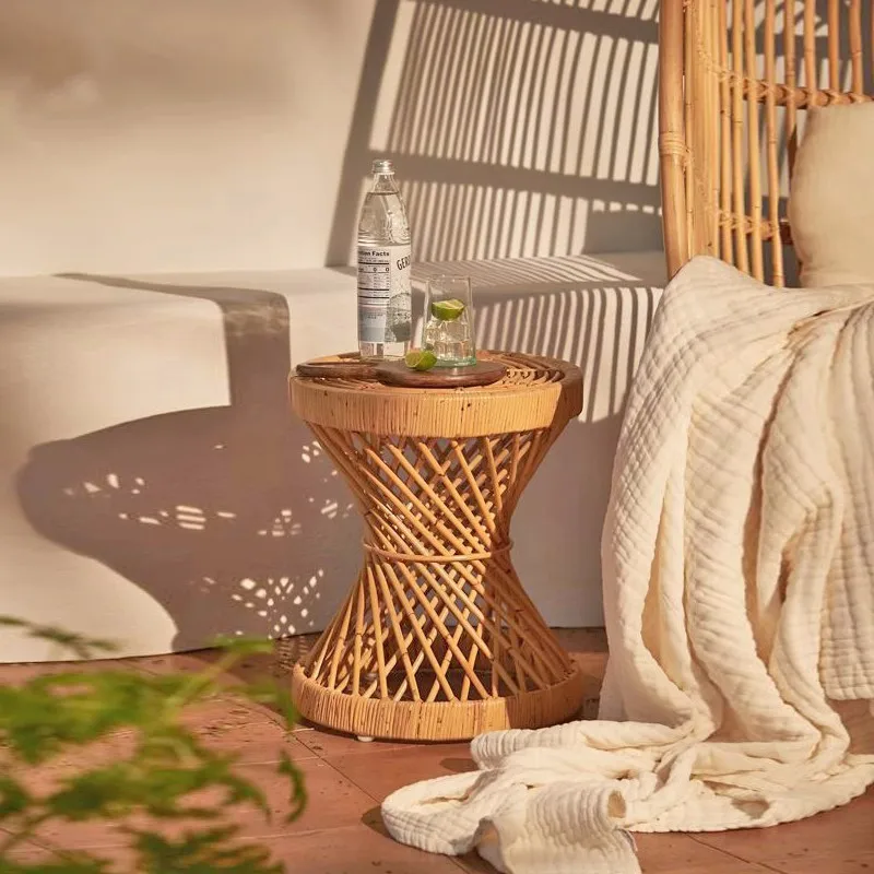 Decorative round natural rattan furniture tea bamboo table