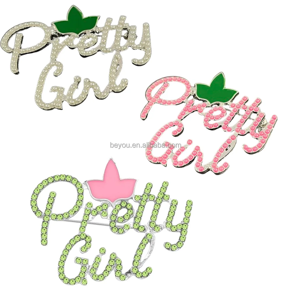 Greek Alpha Pink and Green Sorority Graduation Gifts Maple Leaf Pretty Girl Pearl Rhinestone Pin Brooch For Women Jewelry Gifts