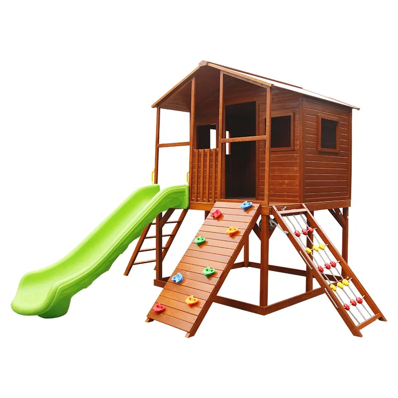 Large Used Wooden Kids Backyard Playground Outdoor Playhouses with Slide And Sandbox for sale
