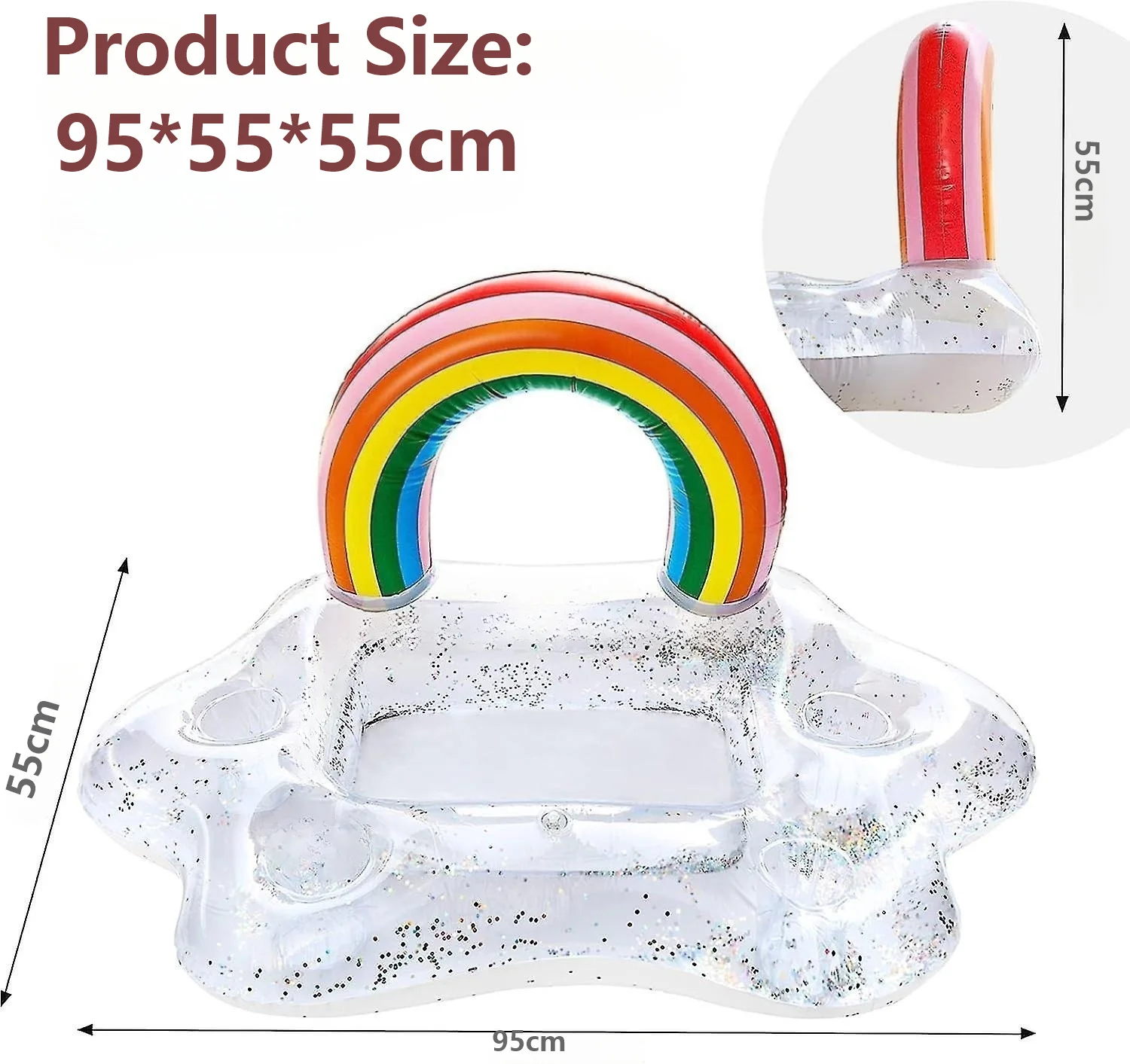 Inflatable Floating Cup Holder Glitter Rainbow Cloud Food Drink Holder Summer Party Beer Ice Bucket Drink Cooler Tray