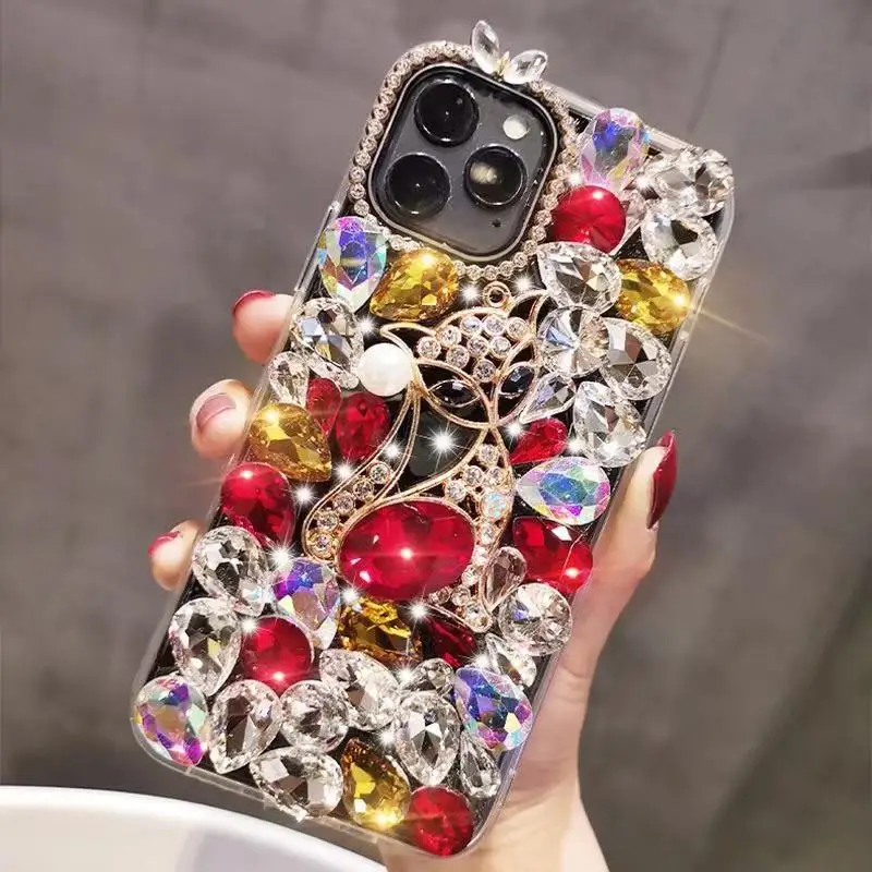 Fashion Cute Cartoon Animal Rose A10S Diamond Phone Case For Samsung S21 Ultra Note S20 A21S Glitter Jewelry Back Cover