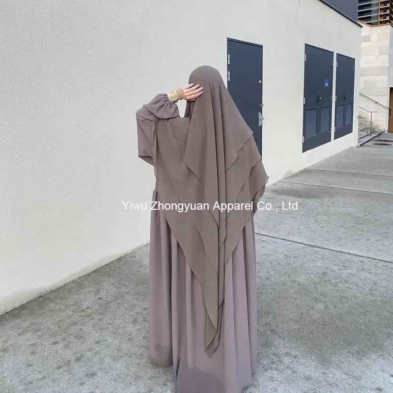 3 Layer Chiffon Khimar with Niqab Strings Long French EID Ramadan Muslim Women Hijab Islamic Clothing Wholesale Prayer Khimar