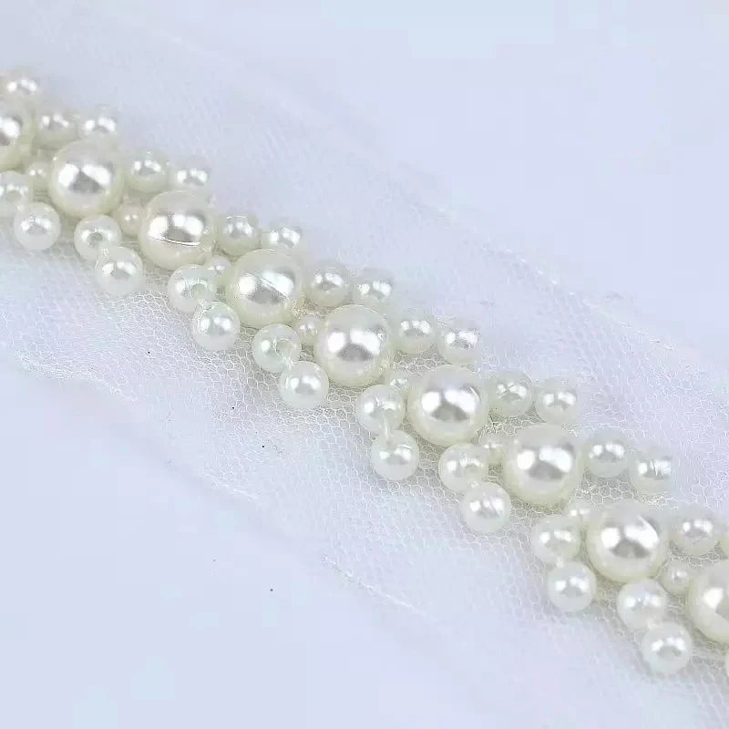 Hot Sell Fashion Bling Bling Hand Sew on Ribbon Short Trim Pearl Beaded Fringe Trimming for Evening